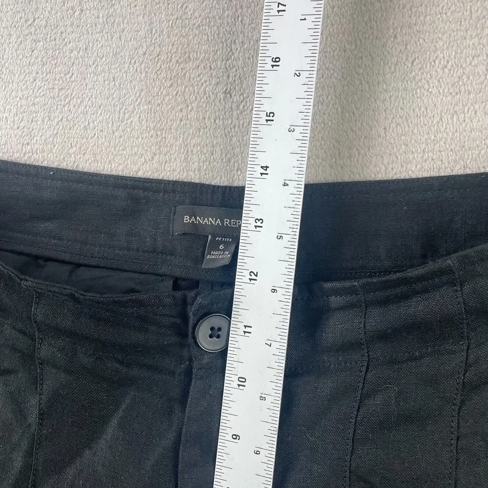 Banana Republic Wide Leg 100% Linen Pants Women Petite 6 Black Pleated‎ Summer